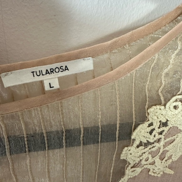 Tularosa | NEW Levy Embroidered Linen Puff Sleeve Mini Dress in Natural pink L - Picture 6 of 8